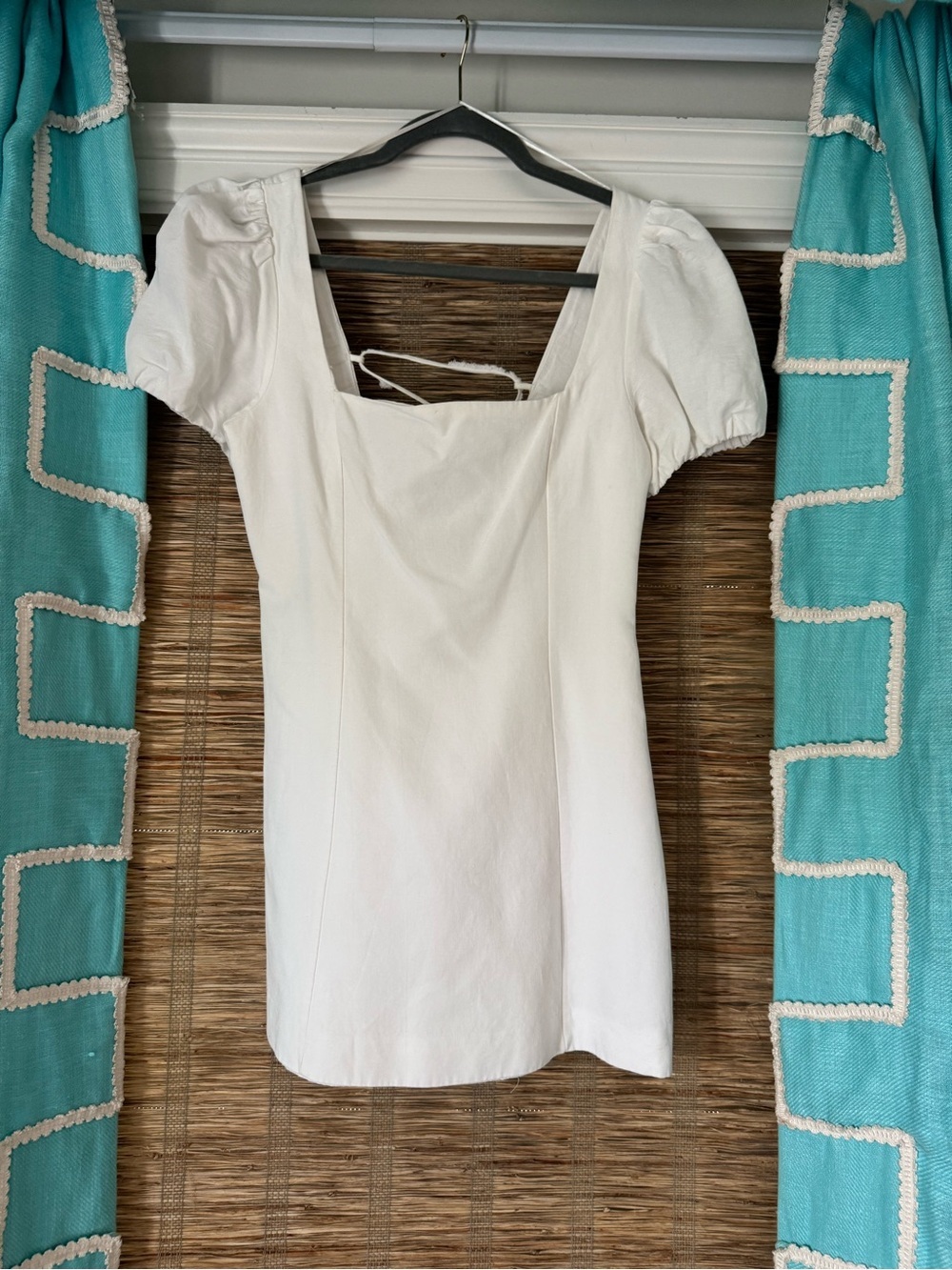 Zara White Square-Neck Puff-Sleeve Tunic Top